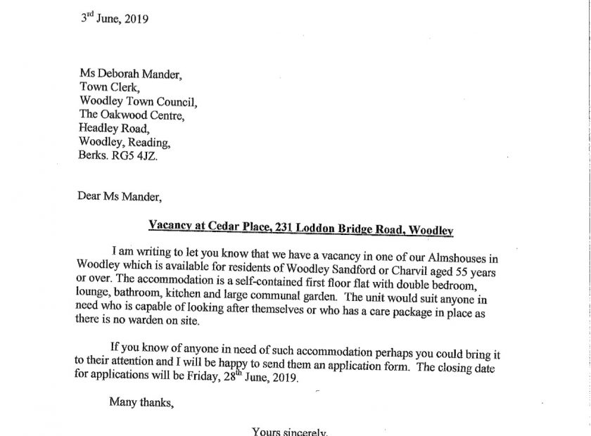 Almshouse vacancy in Woodley