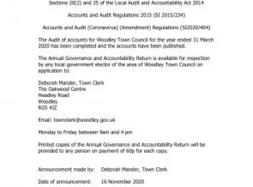 Notice of conclusion of audit 2020