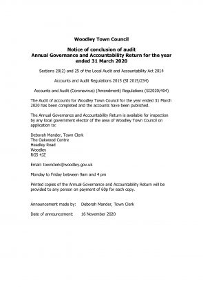 Notice of conclusion of audit 2020
