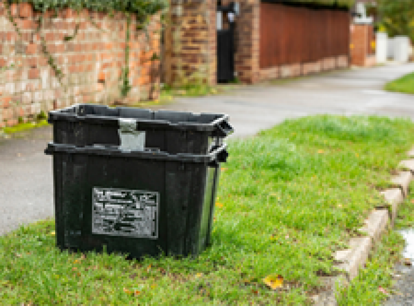 black recycling boxes