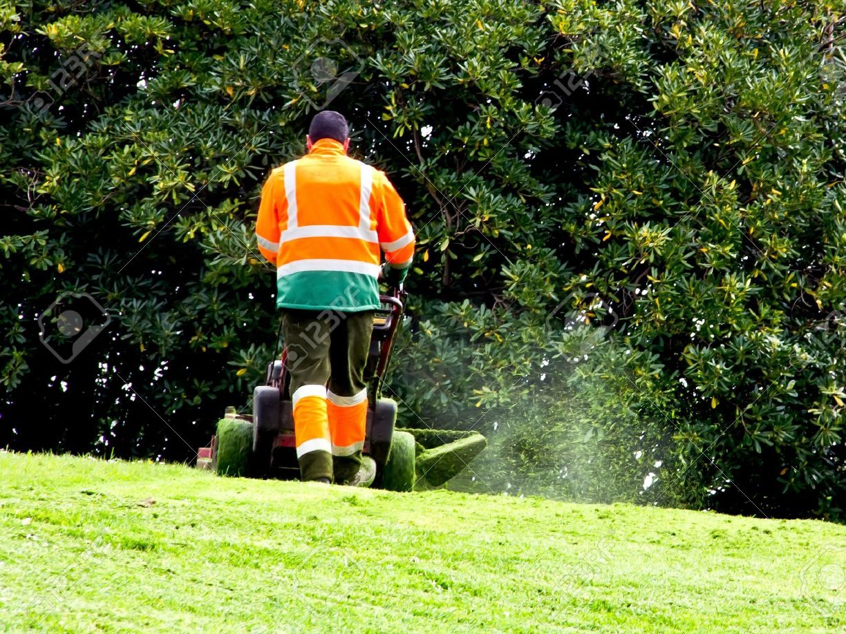 Council worker cutting grass