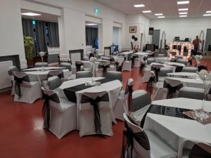 Coronational Hall interior, laid out with tables