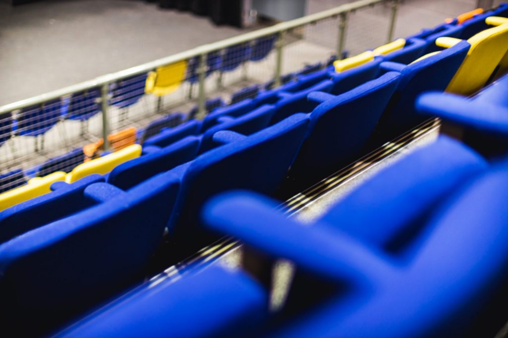 Blurred, close up image of seats at the Alan Cornish Theatre in the Oakwood Centre, Woodley
