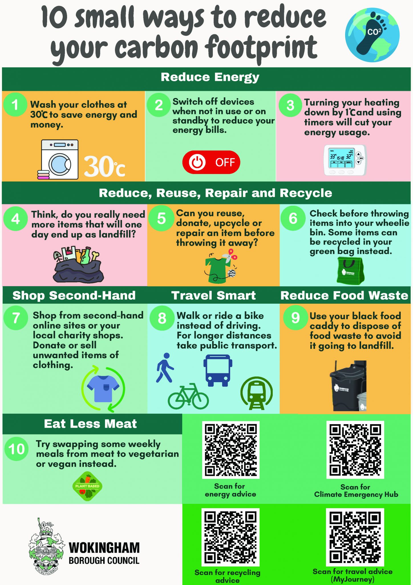 Wokingham Borough Council - Top ten tips for reducing your carbon footprint - click on link to access PDF file
